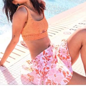 Aerie side Tie White & Orange Floral Mini Skirt - Size L